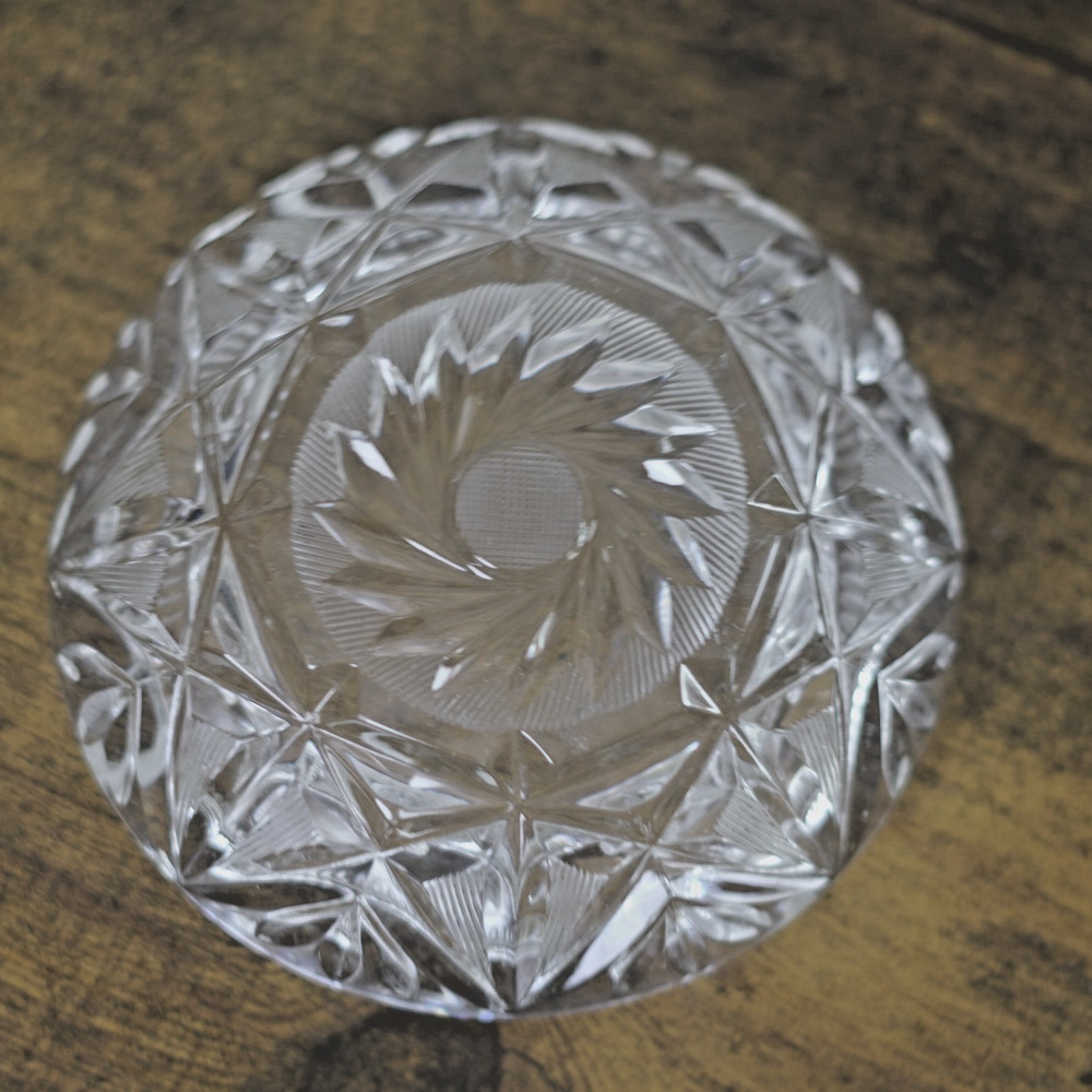 VTG Czech Bohemian Crystal Ashtray 5.5" Heavy Cut Glass Gift for Him Collectible - Picture 6 of 13